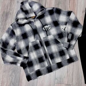 NWT GFTD LA Men’s Gray Black Checker Full Zip  Hoodie Embroidered Graphic Size S